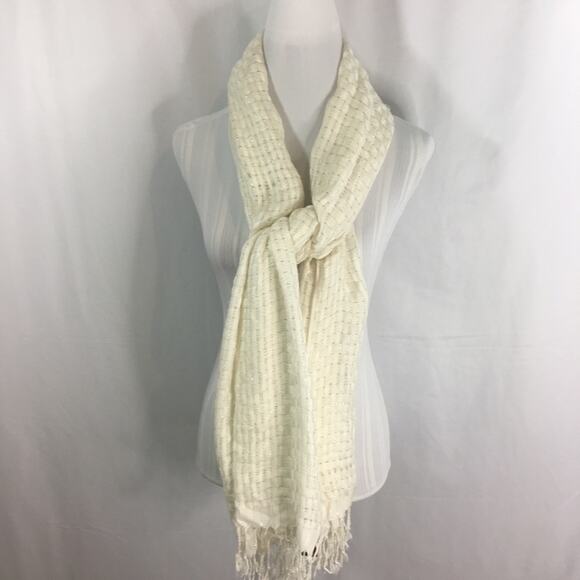 NWT Apt. 9 Women's Scarf Fringe Ends Ivory Silver - Picture 5 of 5